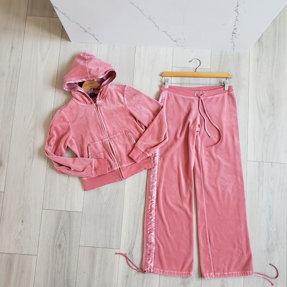 Velour Tracksuit Womens XS Pink Y2K Hoodie Jogger Set‎ The Limited